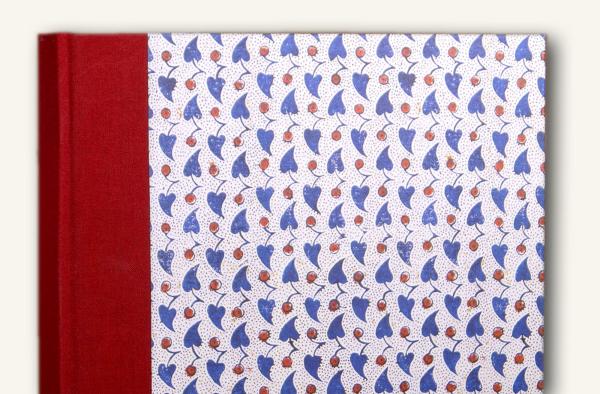 Photo album "Blue hearts", handmade photo album, for gluing, red linen back